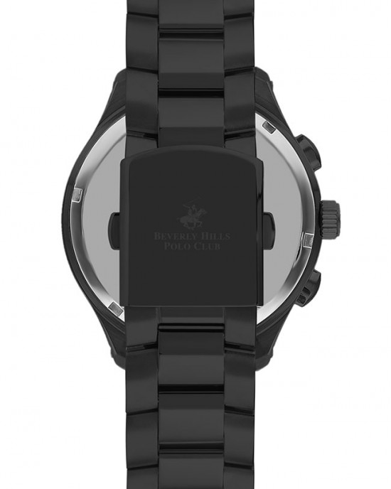 BEVERLY HILLS POLO CLUB , Dual Time Black Stainless Steel Bracelet BEVERLY HILLS