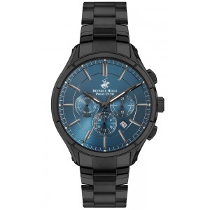 BEVERLY HILLS POLO CLUB , Dual Time Black Stainless Steel Bracelet