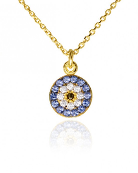 Eye necklace with stones, K14 yellow gold NECKLACES