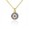 Eye necklace with stones, K14 yellow gold