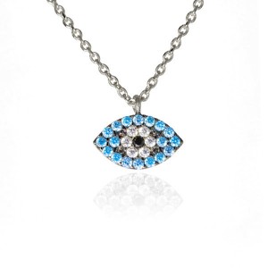 Necklace with eye and synthetic stones, K14 white gold