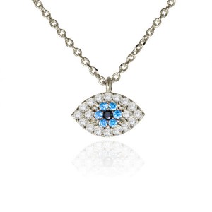 Necklace with eye and synthetic stones, K14 white gold