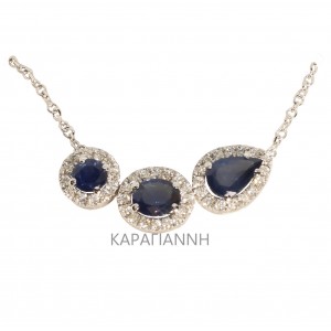 Necklace with diamonds and sapphires, K18 white gold