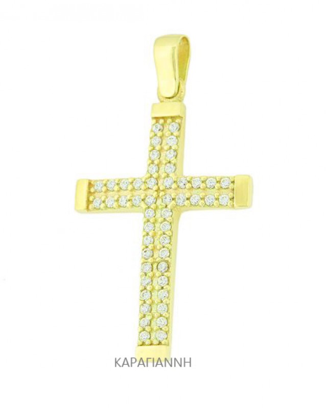 Cross K14 with zircon, yellow gold.