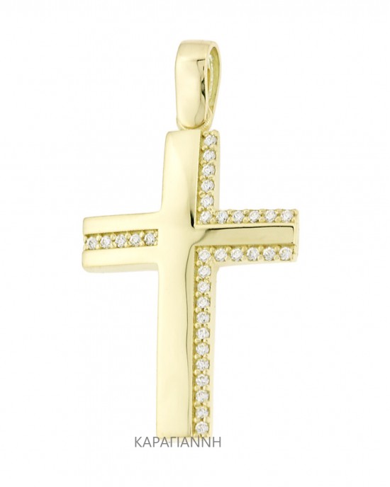 Cross K14 with zircon, yellow gold. BAPTISM CROSSES FOR GIRLS