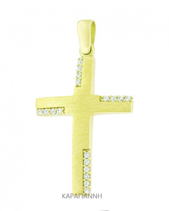 Cross K14 with zircon, yellow gold. BAPTISM CROSSES FOR GIRLS