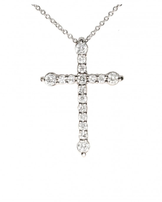 Σταυρός Κ18 με διαμάντια και αλυσίδα, λευκός χρυσός. ΒΑΠΤΙΣΗ ΓΙΑ ΚΟΡΙΤΣΙ