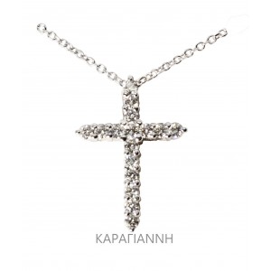 Cross K18 with diamonds and chain, white gold 
