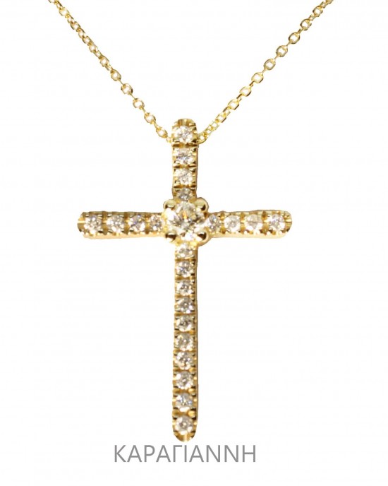Σταυρός Κ18 με διαμάντια και αλυσίδα, κίτρινος χρυσός. ΒΑΠΤΙΣΗ ΓΙΑ ΚΟΡΙΤΣΙ
