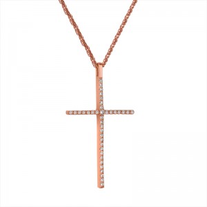 Cross K18 with diamonds and chain, pink gold 