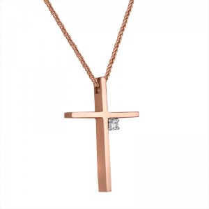Cross K18 with diamonds and chain, pink gold 