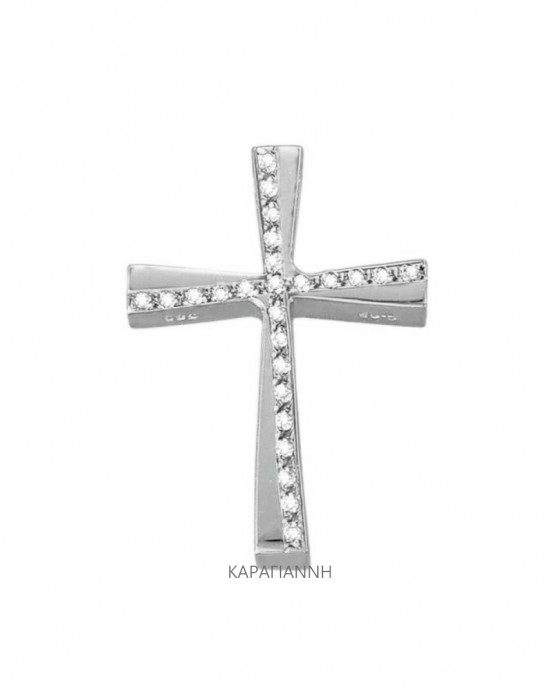 TRIANTOS cross with zircon, K14 white gold. BAPTISM CROSSES FOR GIRLS