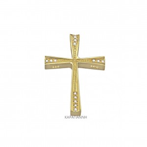 TRIANTOS cross with zircon, K14 yellow gold.