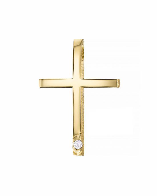 Cross Triantos K18  with diamonds, yellow gold. BAPTISM CROSSES FOR GIRLS