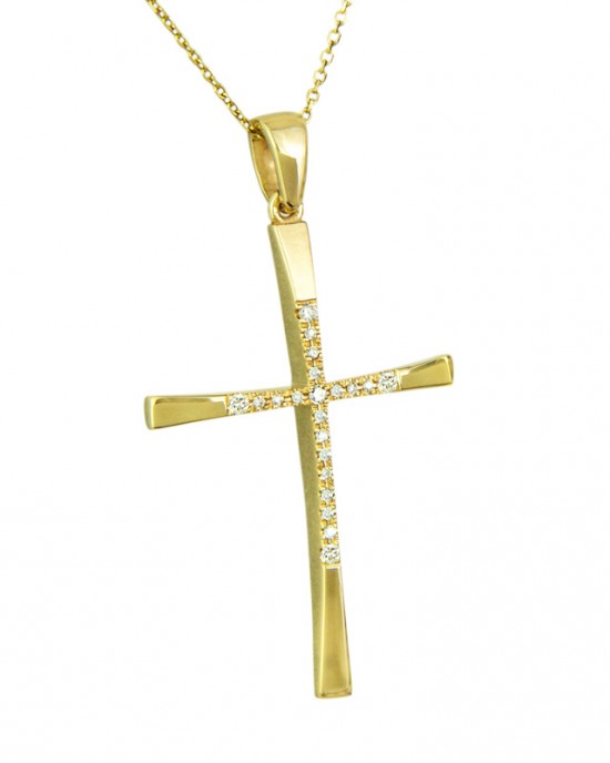 Γυναικείοι Σταυροί - Σταυρός Κ18 με διαμάντια και αλυσίδα, κίτρινος χρυσός. ΒΑΠΤΙΣΗ ΓΙΑ ΚΟΡΙΤΣΙ