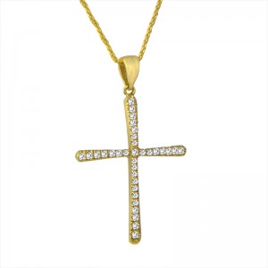 Cross K18 with diamonds and chain, yellow gold 